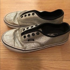 Vans Glitter Metallic Silver Slip On Shoes Sneaker